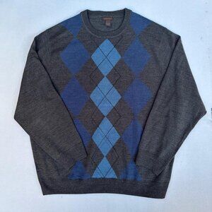 Dockers Gray Blue Argyle Crewneck Long Sleeve Sweater Sz 3XLT Holiday Christmas